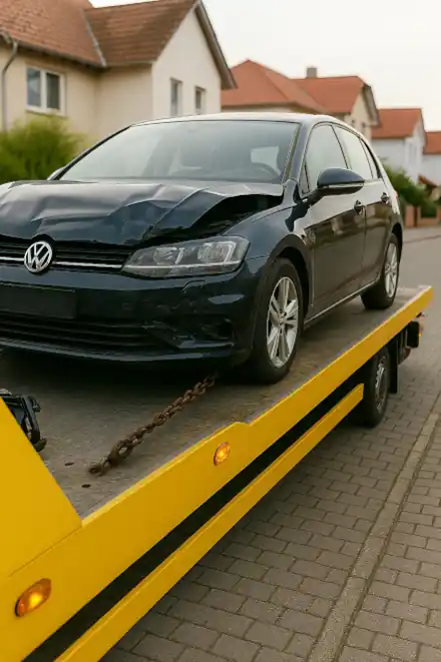 Defektes Fahrzeug wird abgeschleppt für den Autoankauf in Kaiserslautern.